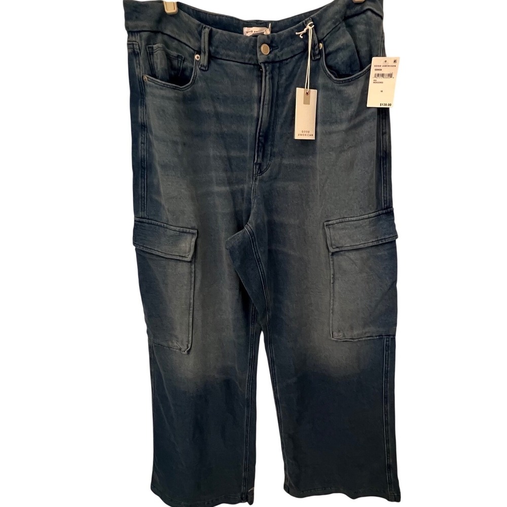 Good American NWT Women's Size 15 Wide Leg Cargo Jeans Color Indigo